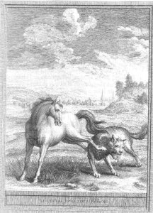 fable de la fontaine - illustration oudry - le cheval et le loup